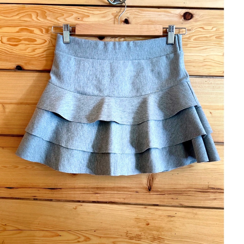 Tiered Ruffle Skort Womens Medium Heather Grey French Kiss Thick Cotton Twee Y2K